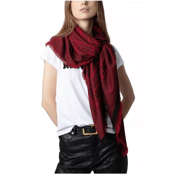NEW ZADIG & VOLTAIRE glenn rock jacquard scarf in red - Picture 1 of 5